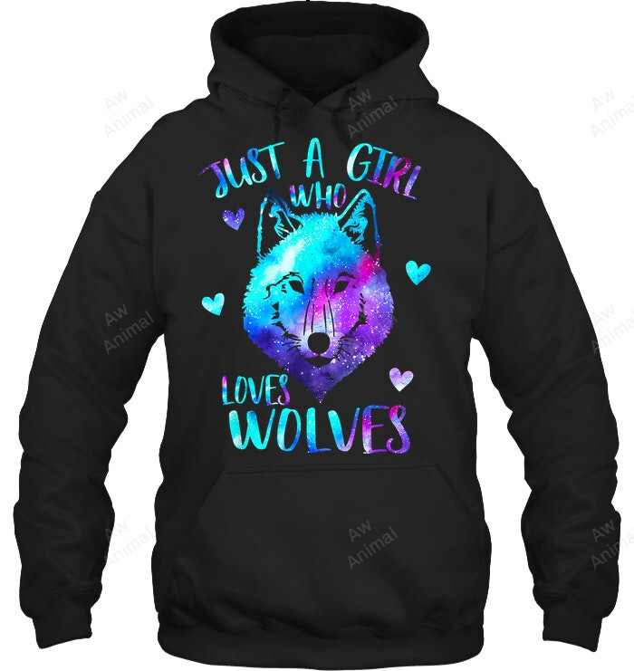 Just A Girl Who Loves Wolves Themed Galaxy Space Wolf Lover Sweatshirt Hoodie Long Sleeve