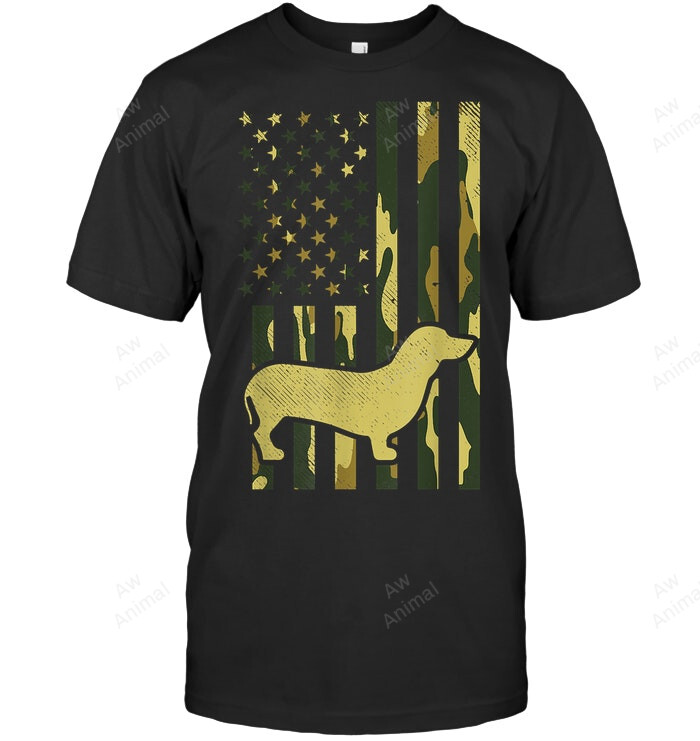 Camo Flag Dachshund Weiner Dog Patriotic Men Tank Top V-Neck T-Shirt