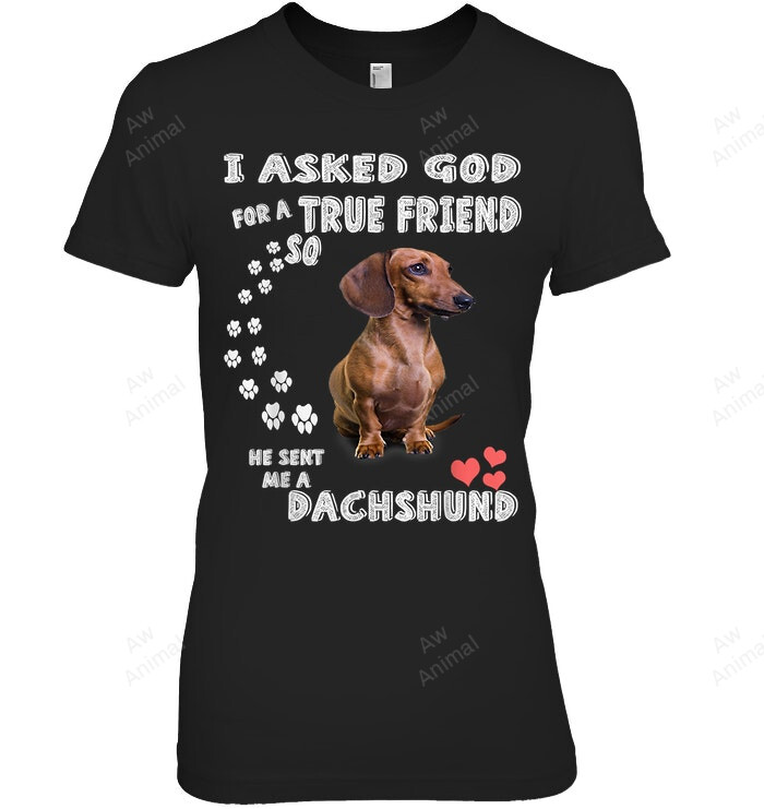I Asked God True Friend He Sent Me A Dachshund Women Tank Top V-Neck T-Shirt