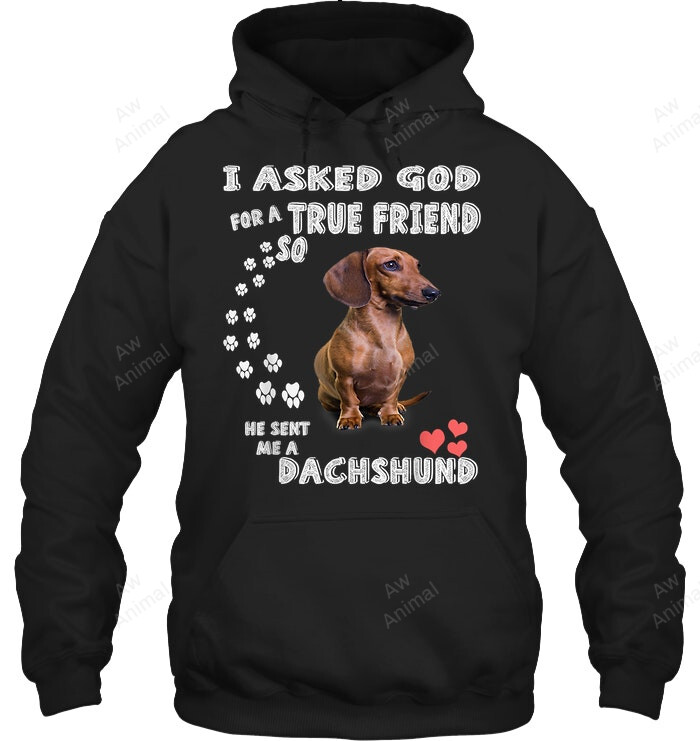 I Asked God True Friend He Sent Me A Dachshund Sweatshirt Hoodie Long Sleeve