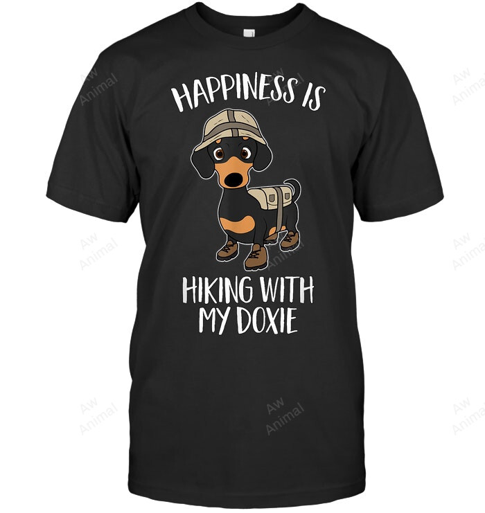 Happiness Is Hiking With My Doxie Funny Dachshund Hiking Camping Men Tank Top V-Neck T-Shirt