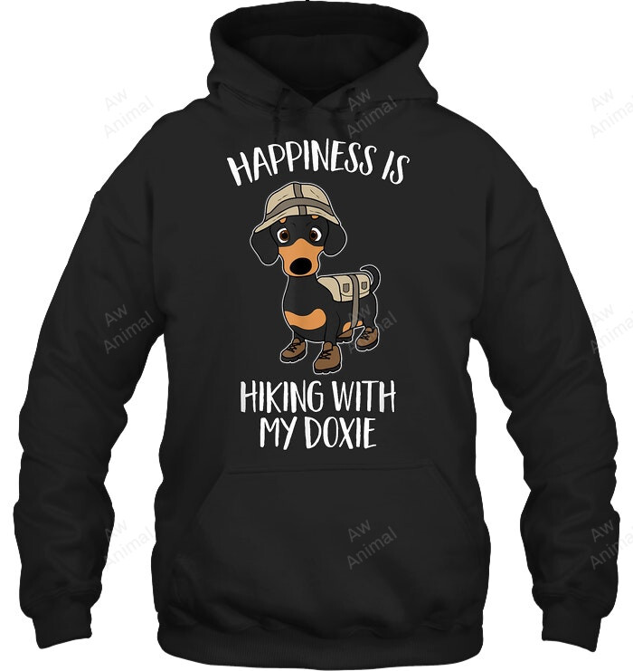 Happiness Is Hiking With My Doxie Funny Dachshund Hiking Camping Sweatshirt Hoodie Long Sleeve