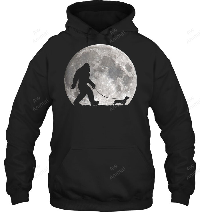 Bigfoot Walking Dachshund Dog Moon Sasquatch Sweatshirt Hoodie Long Sleeve