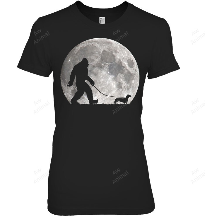 Bigfoot Walking Dachshund Dog Moon Sasquatch Women Tank Top V-Neck T-Shirt
