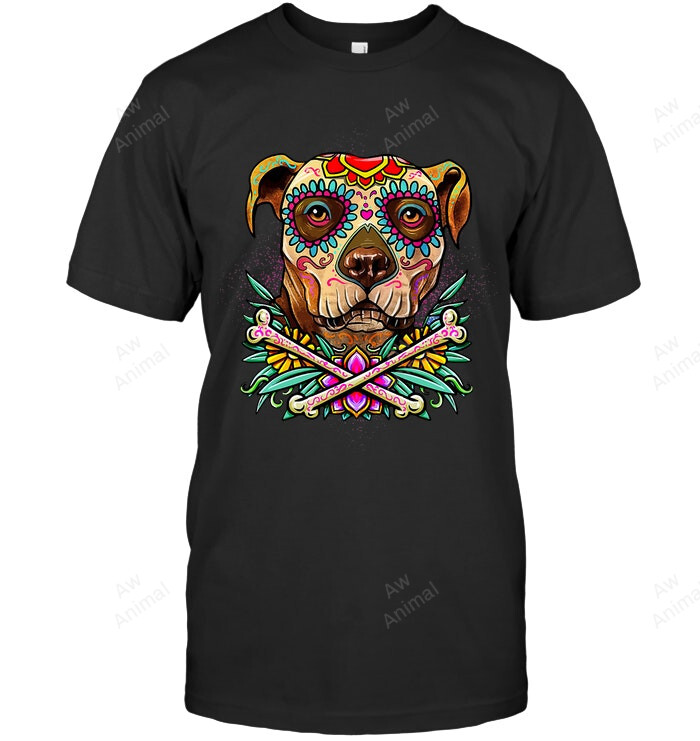 Pitbull Dog Sugar Skull Sweatshirt Hoodie Long Sleeve Men Women T-Shirt