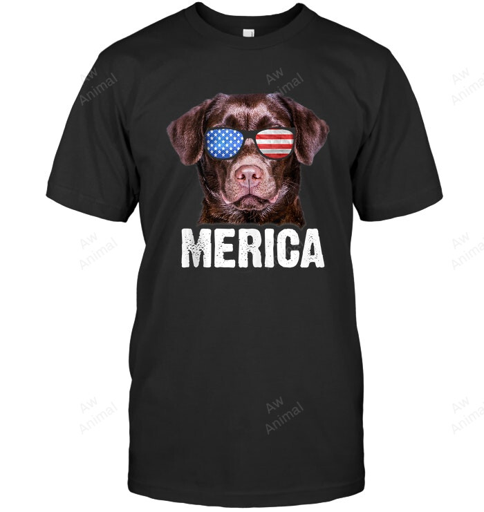 Chocolate Lab Usa 4th July American Flag Labrador Sweatshirt Hoodie Long Sleeve Men Women T-Shirt
