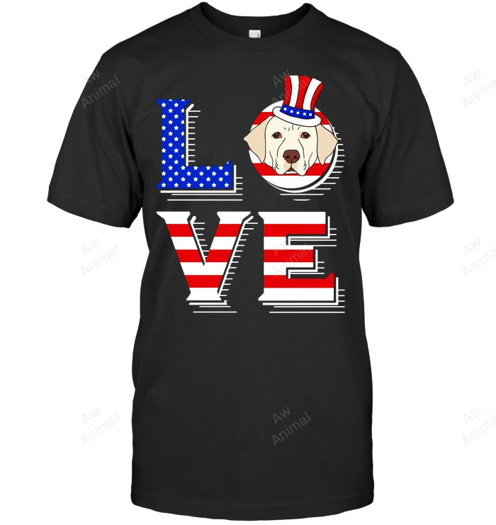 Love Labrador With American Flag As A Background Sweatshirt Hoodie Long Sleeve Men Women T-Shirt