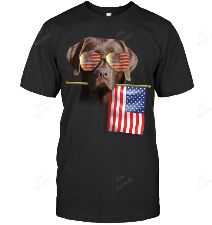 4th Of July Fun American Flag Chocolate Labrador Dog Lover Sweatshirt Hoodie Long Sleeve Men Women T-Shirt