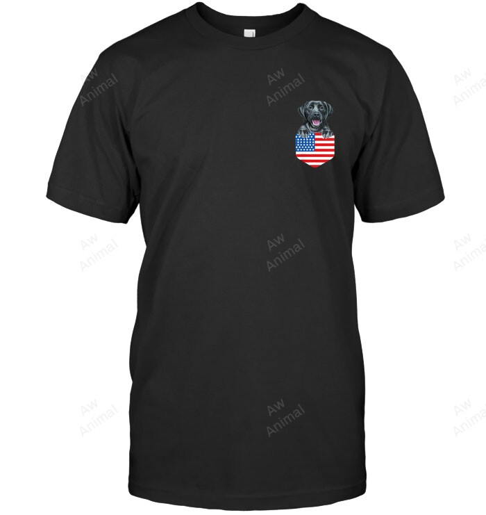 America Flag Black Labrador Retriever Dog In Pocket Sweatshirt Hoodie Long Sleeve Men Women T-Shirt