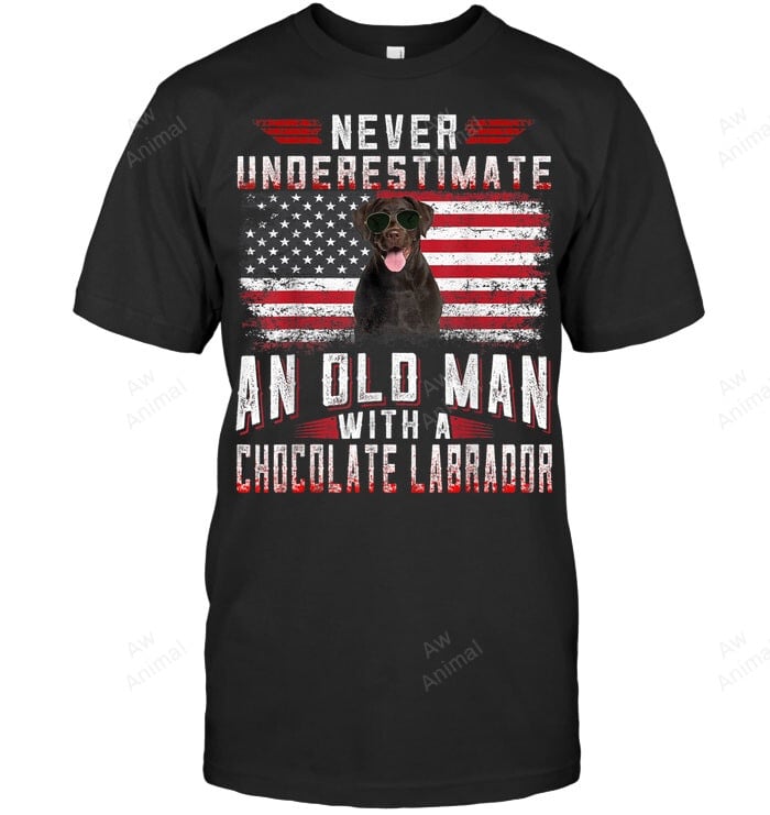 Never Under An Old Man With Chocolate Labrador American Flag Men Sweatshirt Hoodie Long Sleeve T-Shirt