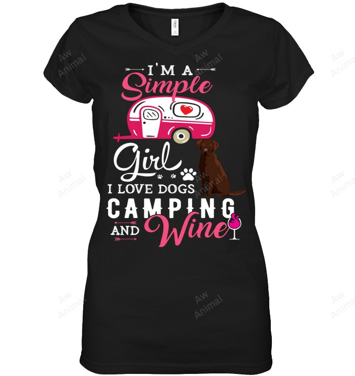 Simple Girl Love Dog And Camping And Wine Labrador Love Women Sweatshirt Hoodie Long Sleeve T-Shirt