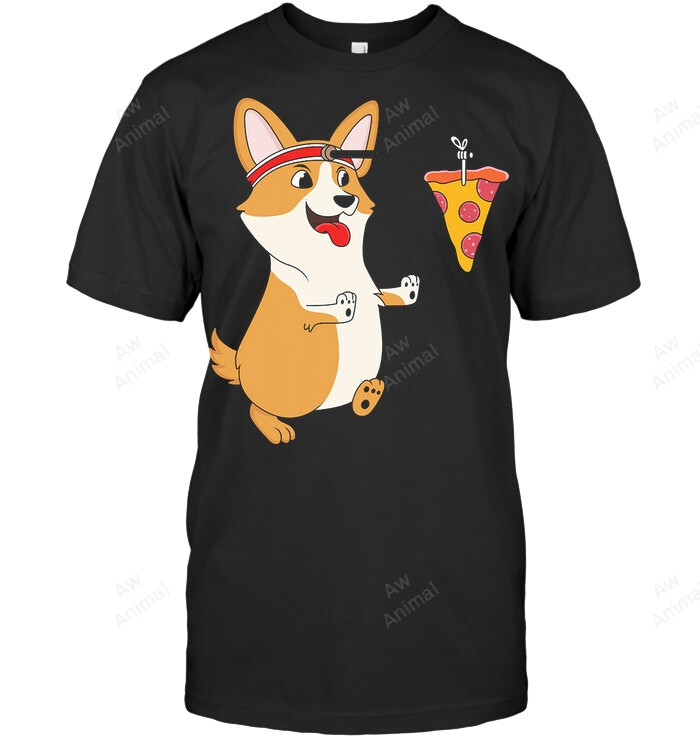Corgi Running Pizza Sweatshirt Hoodie Long Sleeve Men Women T-Shirt