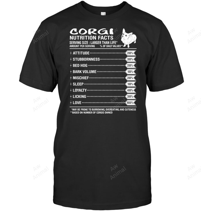 Corgi Nutrition Facts Sweatshirt Hoodie Long Sleeve Men Women T-Shirt