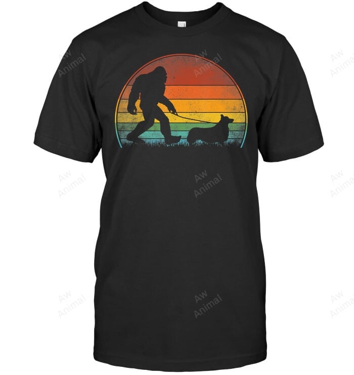 Bigfoot Walking Corgi Sasquatch Corgi Dog Lover Sweatshirt Hoodie Long Sleeve Men Women T-Shirt