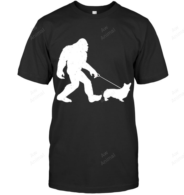 Bigfoot Walking Corgi Dog Funny Sweatshirt Hoodie Long Sleeve Men Women T-Shirt
