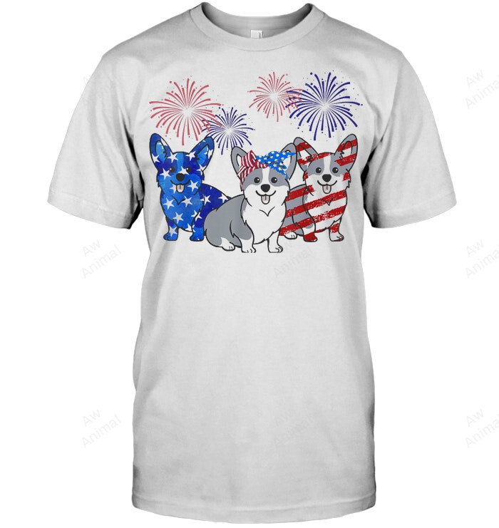 American Flag Usa 4th Of July Corgi Sweatshirt Hoodie Long Sleeve Men Women T-Shirt