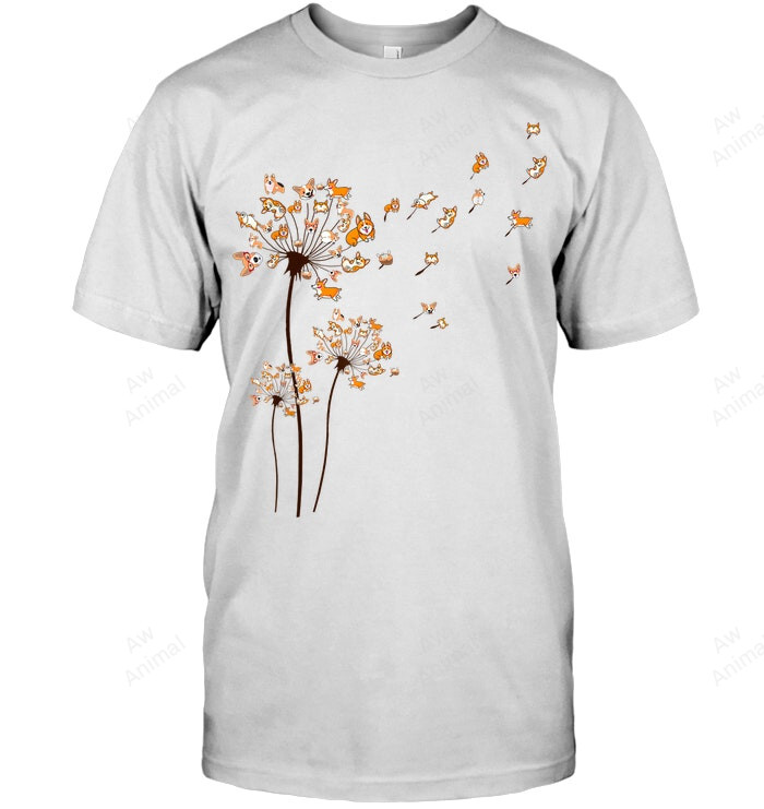 Corgi Flower Fly Dandelion Cute Dog Lover Sweatshirt Hoodie Long Sleeve Men Women T-Shirt
