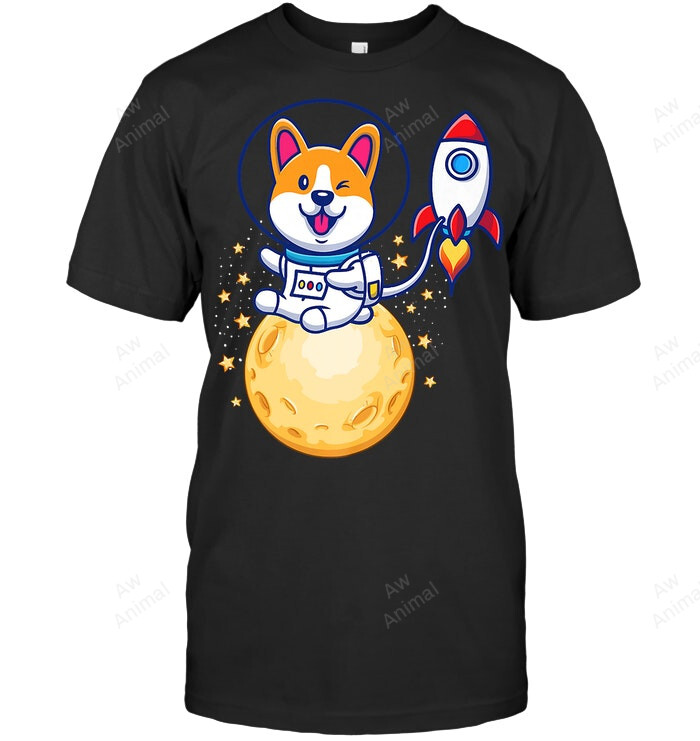 Corgi On Top Of Moon With Rocket Astronomy Astronaut Sweatshirt Hoodie Long Sleeve Men Women T-Shirt