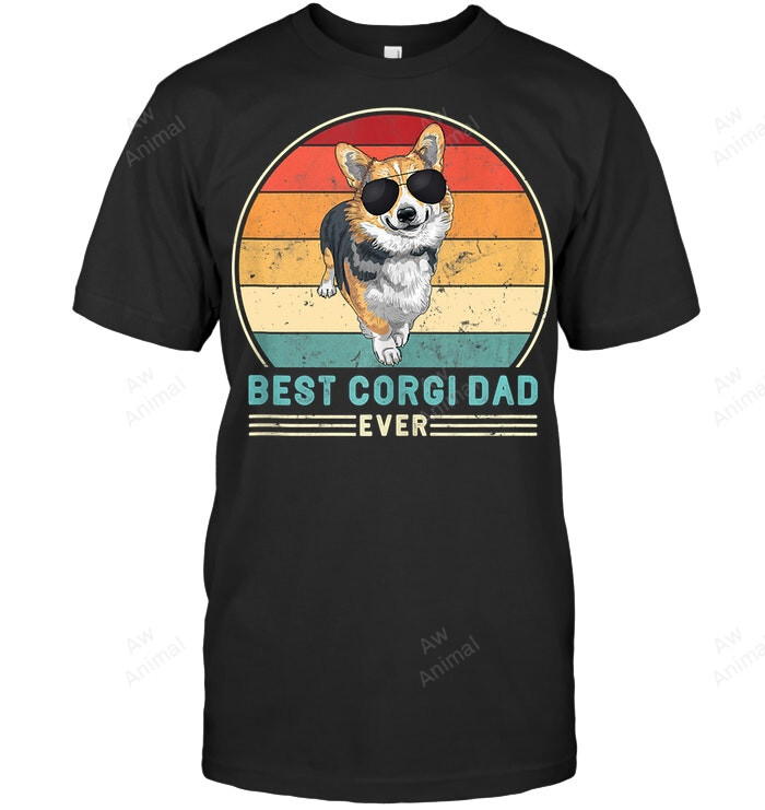Best Corgi Dad Ever Retro Vintage 60s 70s Sunset Men Sweatshirt Hoodie Long Sleeve T-Shirt