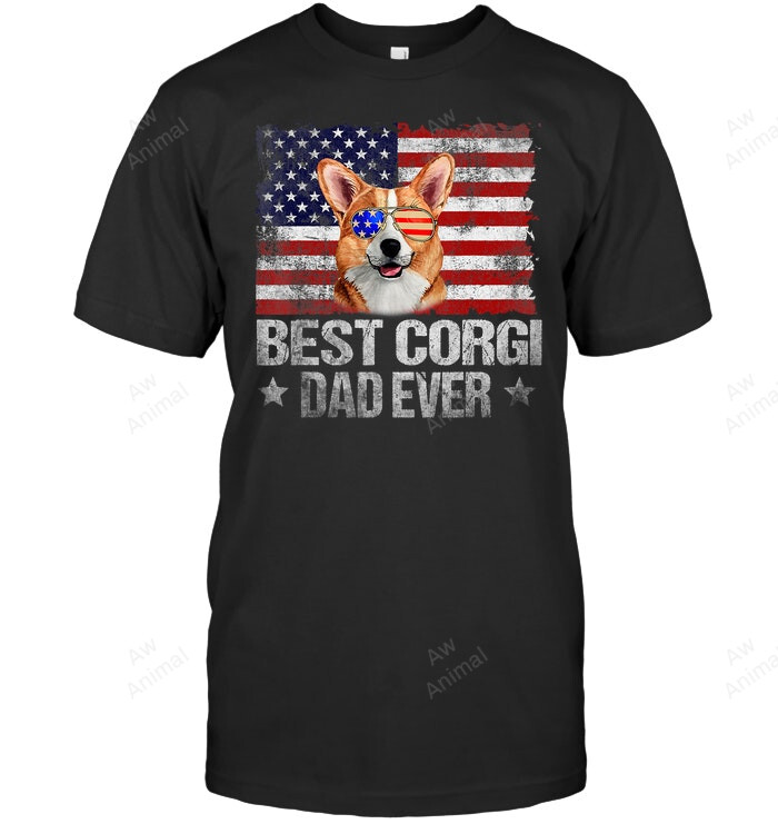 Vintage Usa Best Corgi Dad Ever American Flag Sweatshirt Hoodie Long Sleeve Men Women T-Shirt