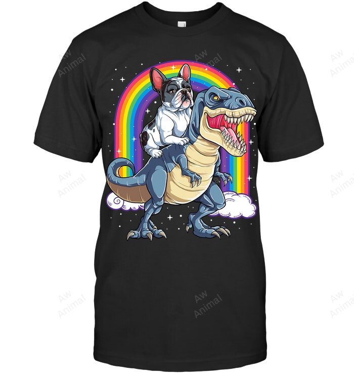 French Bulldog Riding Dinosaur T Rex Boys Kids Rainbow Sweatshirt Hoodie Long Sleeve Men Women T-Shirt