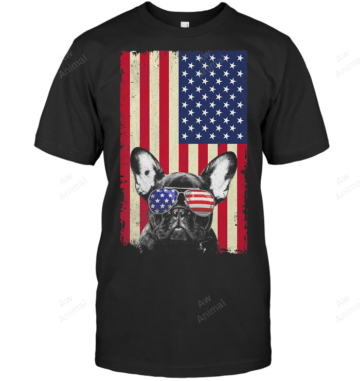 Frenchi French Bulldog American Usa Flag Sweatshirt Hoodie Long Sleeve Men Women T-Shirt