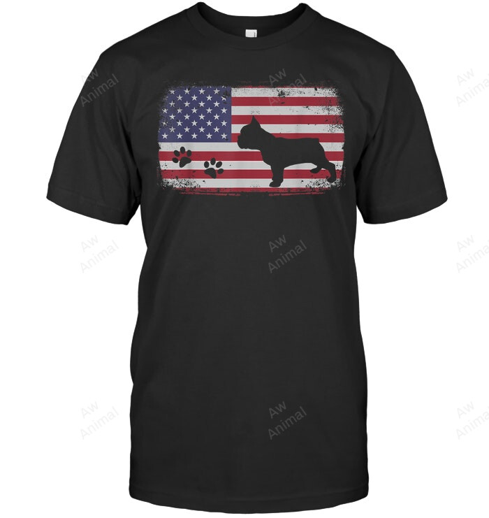 French Bulldog With American Flag Paw Sweatshirt Hoodie Long Sleeve Men Women T-Shirt
