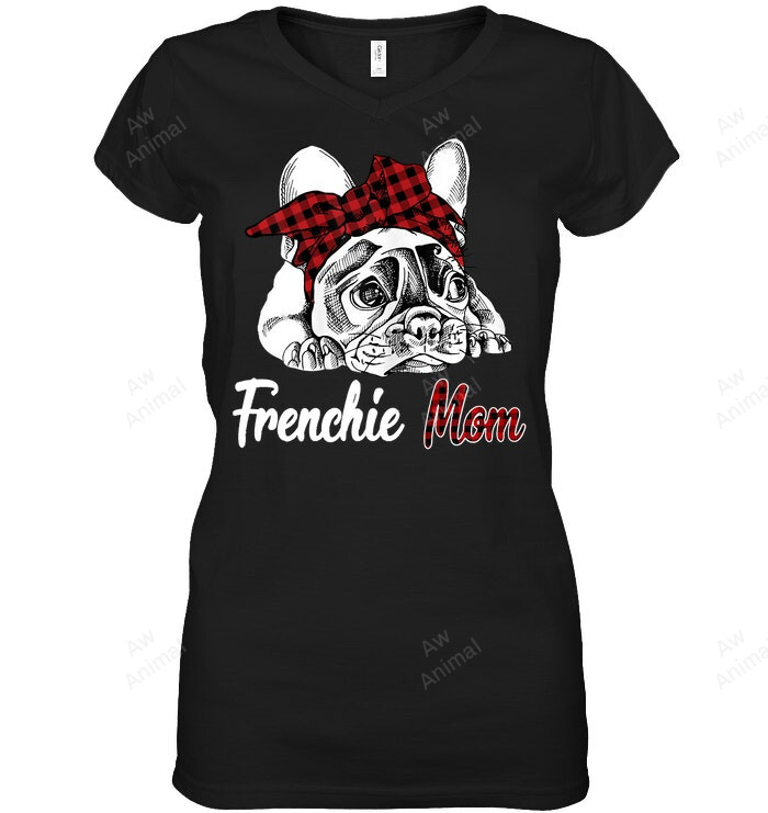 Frenchie Mom French Bulldog With Red Plaid Headband Women Sweatshirt Hoodie Long Sleeve T-Shirt