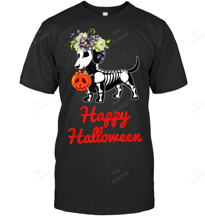 Skeleton Dachshund Halloween Dachshund Lover Sweatshirt Hoodie Long Sleeve Men Women T-Shirt