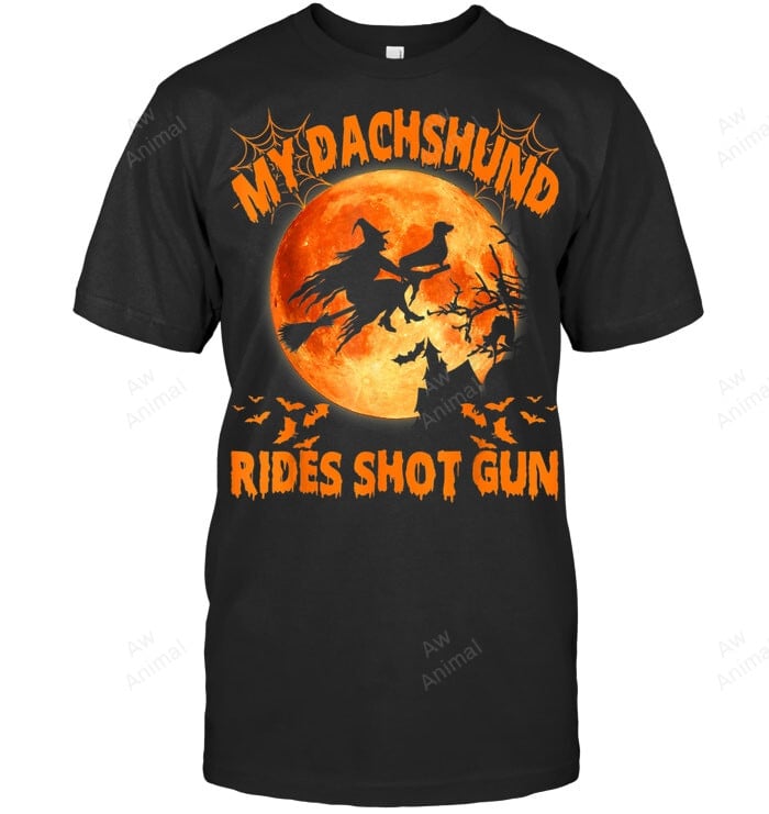My Dachshund Rides Shotgun Scary Dachshund Halloween Sweatshirt Hoodie Long Sleeve Men Women T-Shirt