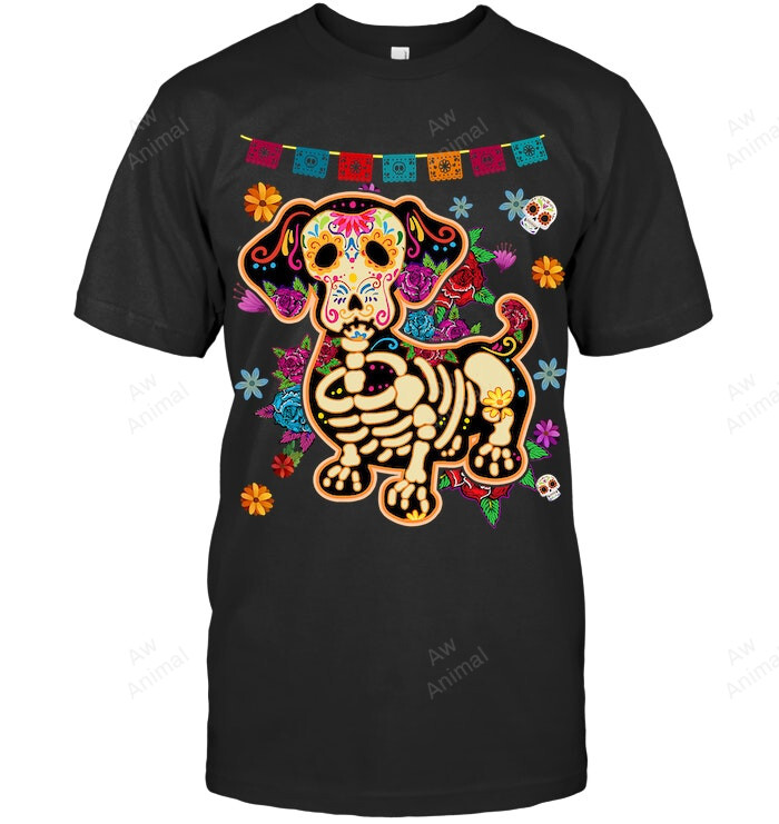 Sugar Skull Mexican Dachshund Bone Halloween Day Of Dead Sweatshirt Hoodie Long Sleeve Men Women T-Shirt