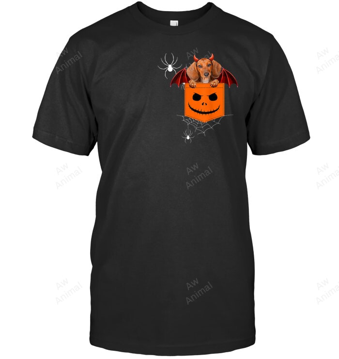 Dachshund Halloween Pocket Sweatshirt Hoodie Long Sleeve Men Women T-Shirt
