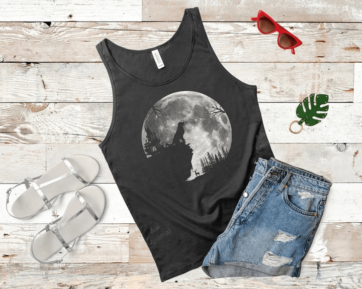 Silhouette Labrador Retriever Moon Howl In Forest Vintage Halloween