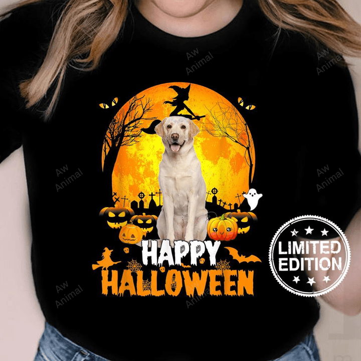 Labrador Happy Halloween Day With The Moon And Pumpkin