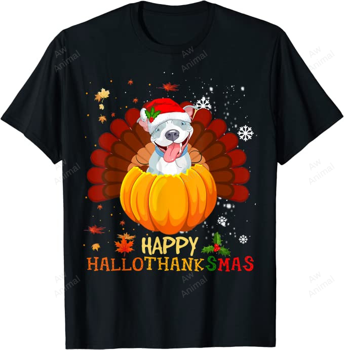 Happy Hallothanksmas Pitbull Dog Halloween Xmas
