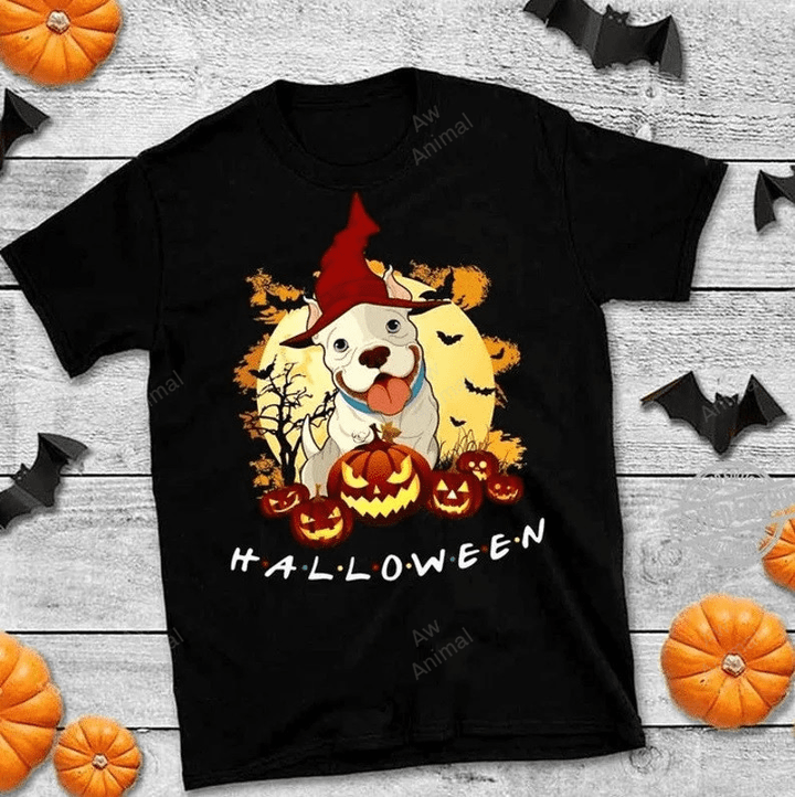Pitbull Wear Witch Hat Pumpkin Halloween