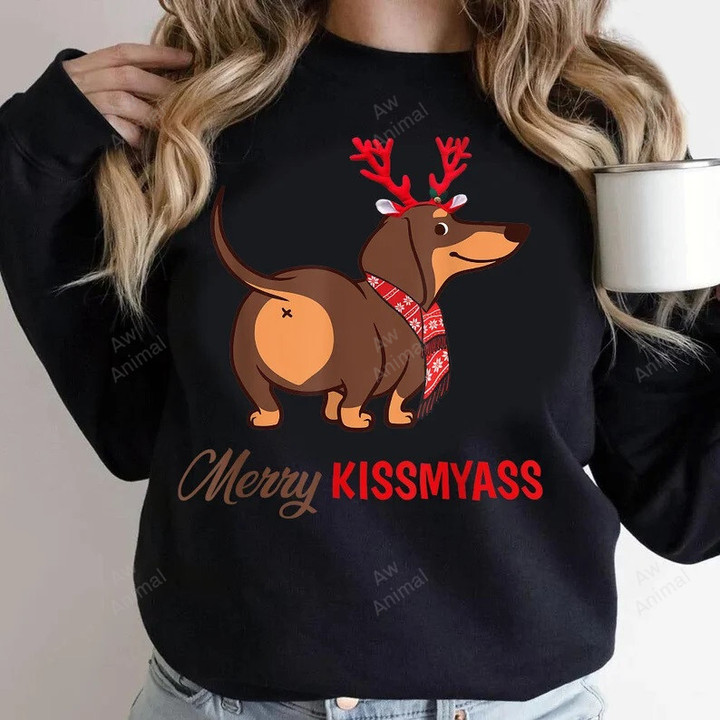 Merry Kissmyass Christmas Reindeer Dachshund