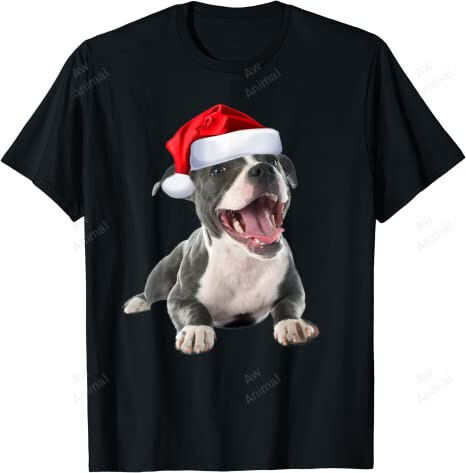 Cute Pit Bull Santa Hat Image Funny Dog Christmas