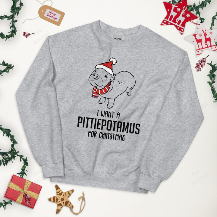 Funny Christmas Pitbull I Want A Pittiepotamus For Christmas