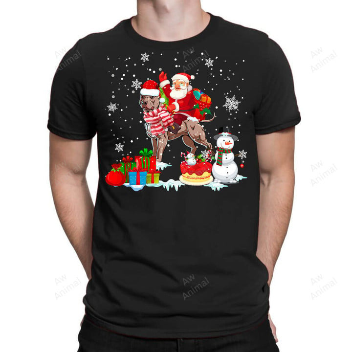 Pitbull Dog Santa Riding Pitbull Christmas Pajama Family Snowman 452