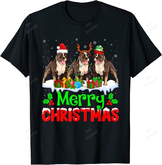 Merry Christmas Three Dog Pitbull Lover Christmas