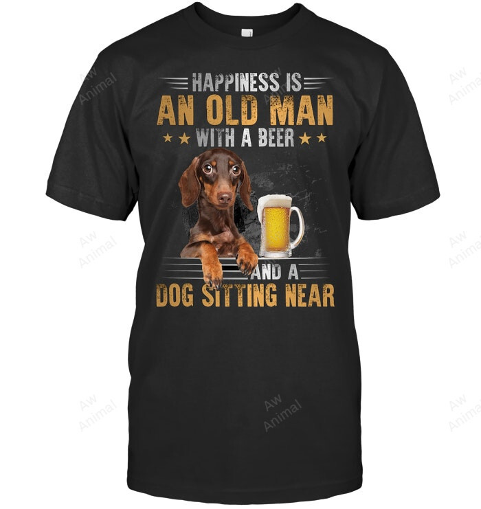Old Man With Beer Brown Dachshund Sitting Near