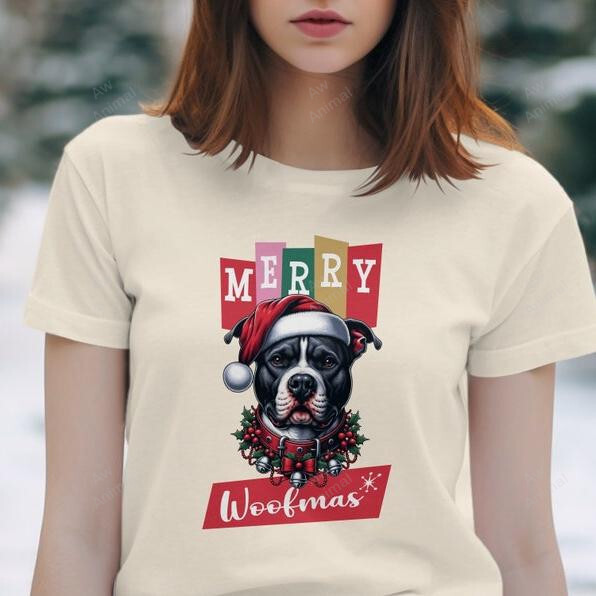 Pitbull Says Merry Woofmas! Fun Retro Christmas