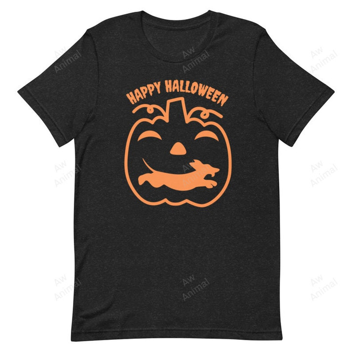 Happy Halloween Dachshund Chasing Pumpkin