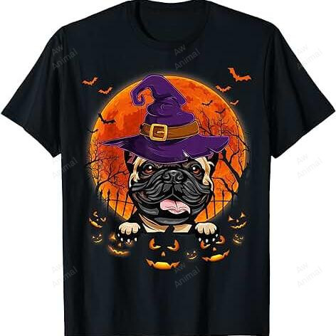 Happy Halloween French Bulldog Wearing Witch Hat