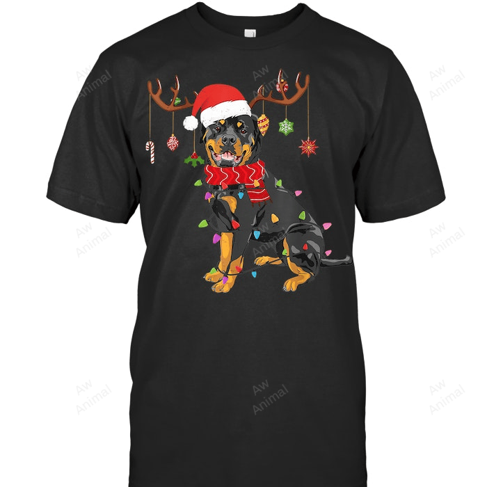 Funny Rottweiler Christmas Reindeer Lights Xmas Dog Lover