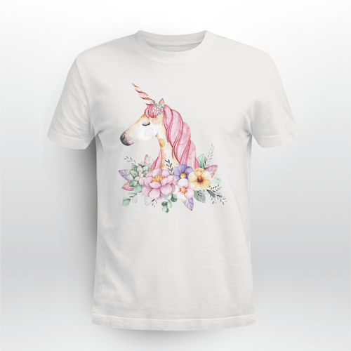 Pink Unicorn With Flowers Shirt