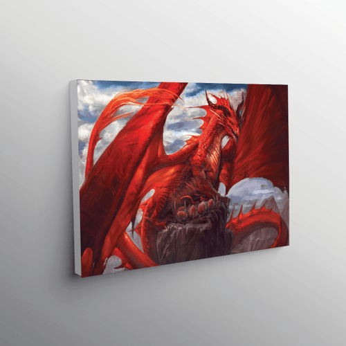 Amazing Red Dragon Stand On A Mountain Canvas