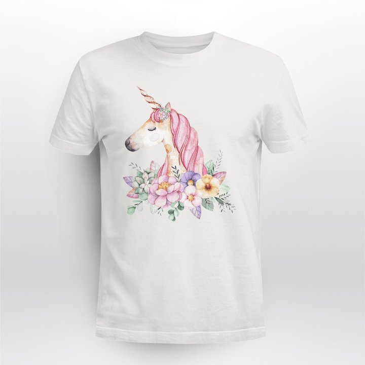 Pink Unicorn With Flowers Shirt