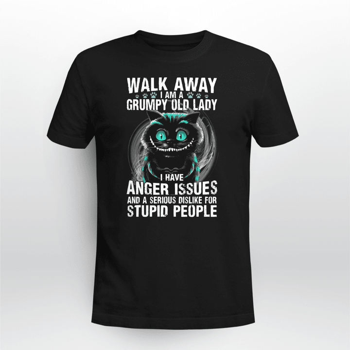Walk Away I Am A Grumpy Old Lady With Black Cat Shirt